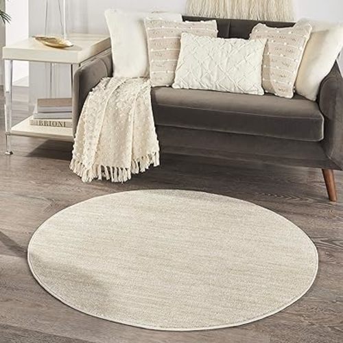 Nourison Essentials Indoor/Outdoor Ivory Beige 4' x Round Area Rug, Easy Cleaning, Non Shedding, Bed Room, Living Room, Dining Room, Backyard, Deck, Patio (4 Round)