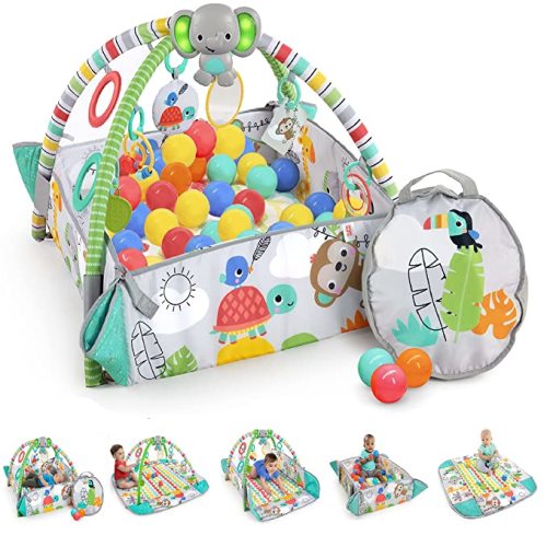 Bright Starts 5-in-1 Your Way Ball Play - Jumbo Play Mat Converts to Ball Pit Baby Gym, Newborn to Toddler - Totally Tropical (Green)