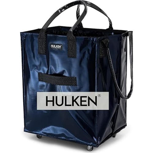 (Large, Midnight Blue) Reusable Grocery Bag On Wheels, Shopping Trolley, Rolling Tote, Zipper Closure, Lightweight, Carries Up to 66 lb, Folds Flat, Unbreakable Handles