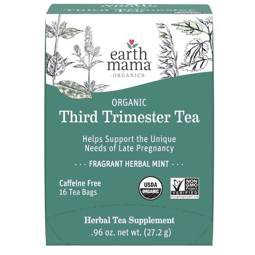 Earth Mama Organic Third Trimester Tea Bags | 100% USDA Organic Herbal Tea for Late Pregnancy Comfort + Childbirth Preparation, 16 Teabags Per Box