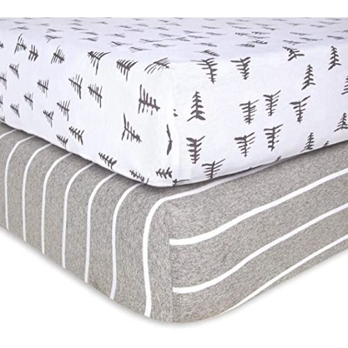 Burt's Bees Baby - Fitted Crib Sheets, 2-Pack, Boys & Unisex 100% Organic Cotton Crib Sheet for Standard Crib and Toddler Mattresses (Pine Forest) - Pine Forest/Stripe 2-pk