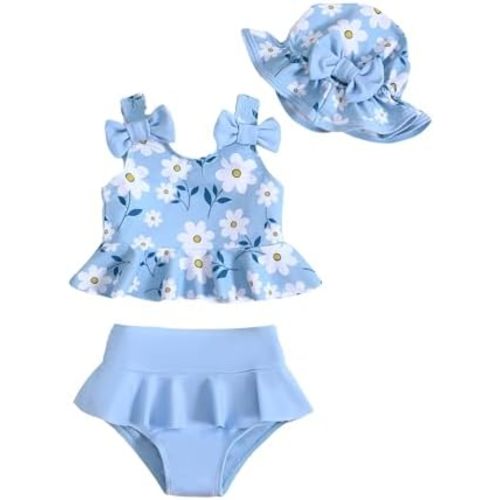 Mioglrie Baby Infant Swimsuit Girl Toddler Bathing Suit Girl Summer Beach Bikini Tankini Swimwear Hat 3-24 Months 2t-5t