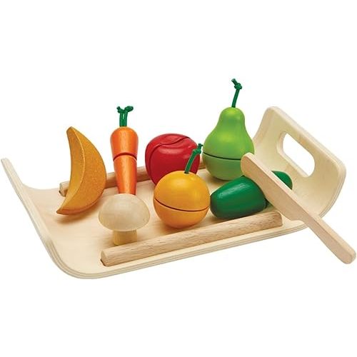 PlanToys Wooden Assorted Fruit and Vegetable Food Set (3416) | Sustainably Made from Rubberwood and Non-Toxic Paints and Dyes