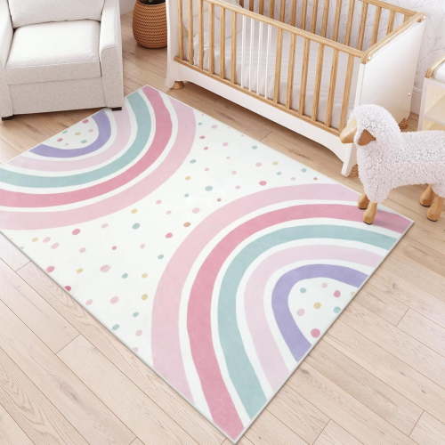 Washable Rainbow Rug For Kids Room Nursery, Soft Polka Dot Pink Rug For Bedroom Girls, Non-Slip Large Carpet Kids Area Rug For Playroon Princess Castle 2x3ft