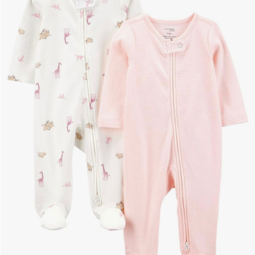 Simple Joys by Carter's Baby Girls' Cotton Footed Sleep and Play, Pack of 2