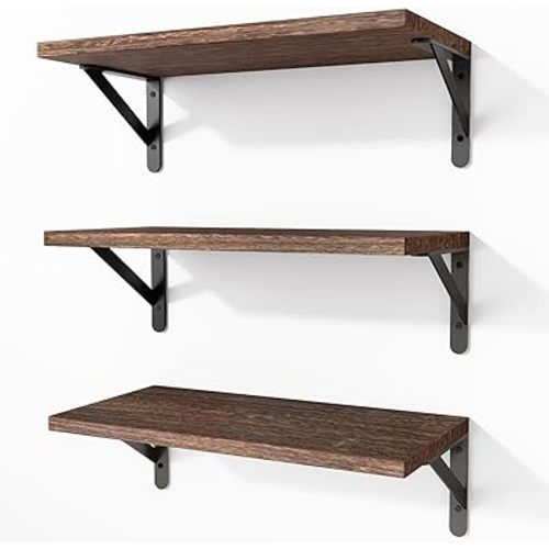 Fixwal Wall Shelves Floating Shelves for Wall Bedroom Bathroom Living Room Kitchen Storage and Decor(Brown, Set of 3, 16.5 Inch)