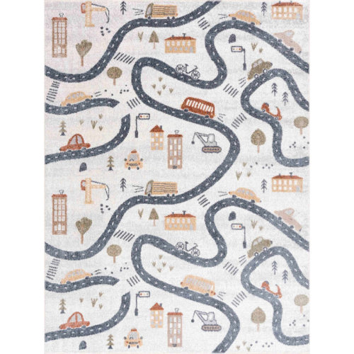 Zoomie Kids Aaliyan Machine Woven Polyester Area Rug in Beige/Blue & Reviews | Wayfair