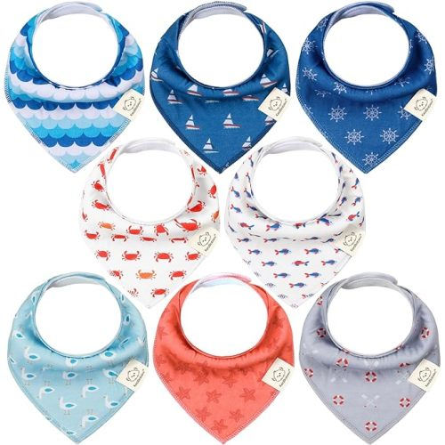 KeaBabies 8-Pack Organic Baby Bandana Drool Bibs - Stylish Unisex Bandana Bibs, Super Absorbent Bandana Drool Bibs, Gentle Teething Bibs for Infants, Organic Cotton Baby Bib (Seaside) - One Size (Pack of 8)