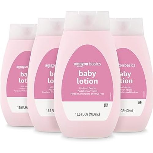 Amazon Basics Baby Lotion, Mild & Gentle, Lightly scented, 13.6 Fl Oz (Pack of 4) (Previously Solimo)