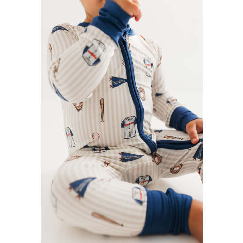 Blue Baseball Zipper Romper