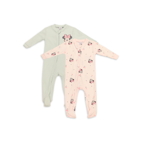 Disney Newborn Baby Girls Coverall, 2 Pack Rib Footie. Sizes 0/3 Months - 3/6 Months - 6/9 Months