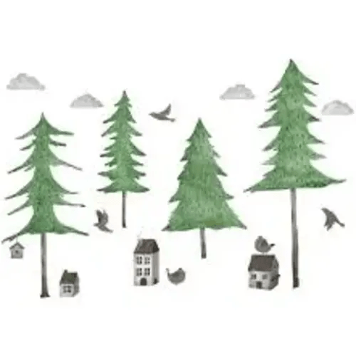 RW-6069 Giant Green Tree Wall Decals Large 4 Pine Tree Birds Wall Stickers - Google Search