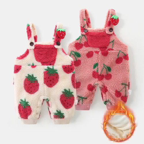 Baby Girl Fleece Fruit Pocket Overalls