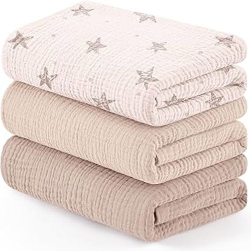 Susurration Muslin Receiving Blanket,100% Cotton Swaddle Blankets for Newborn Soft Thin Swaddle for Unisex Newborn 38x40inch (Pink Stars)