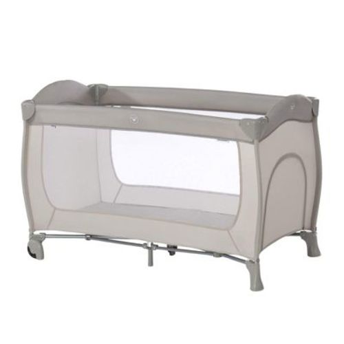 hauck Sleep N Play Go Plus Portable Baby Travel Cot with Wheels, Mattress, Large Viewing Windows, and Side Exit for Babies and Toddlers, Beige