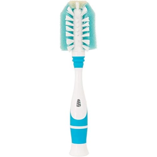 NUK Triple Action Baby Bottle & Nipple Brush, 3 Powerful Cleaning Materials - Bristles, Sponge, & Scruber, Non-Slip Handle, Odor Resistant, Top Rack Dishwasher Safe