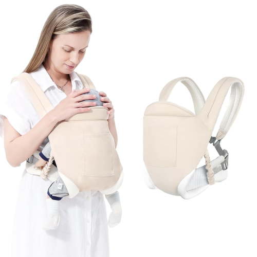 Baby Carrier, 4-in-1 Front and Back Adjustable Wrap Carrier for Toddler Infant Newborn,Soft Fabric and Breathable Mesh,Unisex,7-40lb,Beige