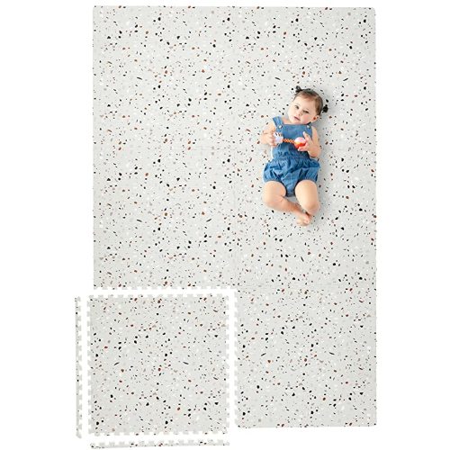 Yay Mats Stylish Extra Large Baby Play Mat. Soft, Thick, Non-Toxic Foam Covers 6 ft x 4 ft. Expandable Tiles with Edges Infants and Kids Playmat Tummy Time Mat - Henri Terrazzo