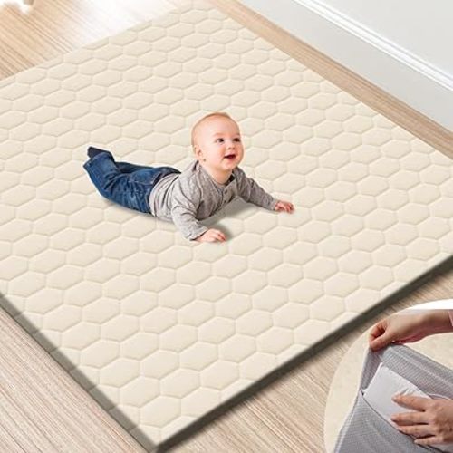TINYHARBO Premium Foam Baby Play Mat 50" x 50" with Removable Cover, Extra Thick Padding Playpen Mat, Non-Slip Floor Mat, Stylish & Easy to Clean for Crawling Baby, Infants & Toddlers, Beige