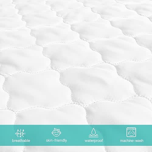 Crib Mattress Protector Sheets Fitted Waterproof Crib Mattress Pad Cover, Noiseless & Machine Wash 100% Absorbent Crib/Toddler Mattress Protector Sheet Quilted, White, 52" x 28"