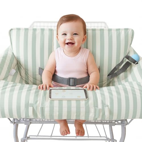 Konssy Cotton Shopping Cart Cover for Baby, Soft Cotton Outer Layer, Polyester-Filled Quilted Inner Layer, Universal High Chair Cover, Grocery Cart Cover for Boy or Girl