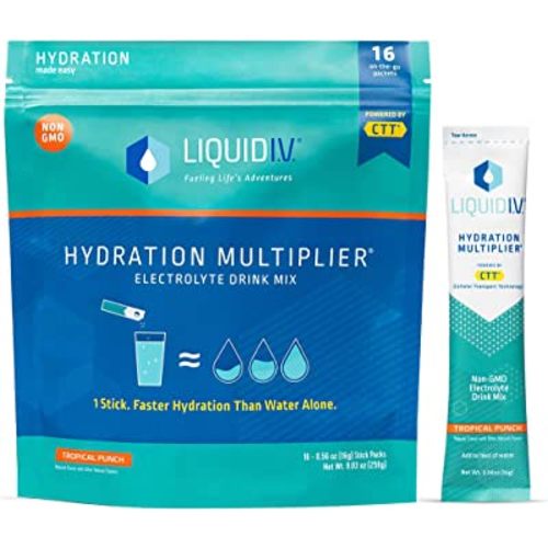Liquid I.V. Hydration Multiplier - Tropical Punch - Hydration Powder Packets | Electrolyte Powder Drink Mix | Easy Open Single-Serving Sticks | Non-GMO | 1 Pack (16 Servings)