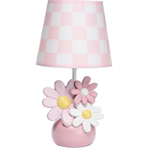 Lambs & Ivy Daisy Dreams Hand-Painted Pink Floral Lamp w/Shade and LED Bulb