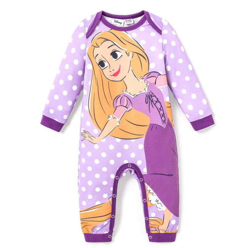 Disney Princess Baby Girls Long Sleeves Rompers Naia Graphic and Polka Dots Outfits Sizes 0-24M