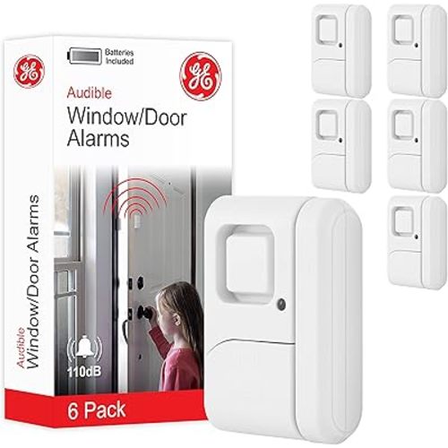 GE Personal Security Window and Door Alarm, 6 Pack, DIY Protection, Burglar Alert, Wireless Chime/Alarm, Easy Installation, Home Security, Ideal for Home, Garage, Apartment and More,White, 49721