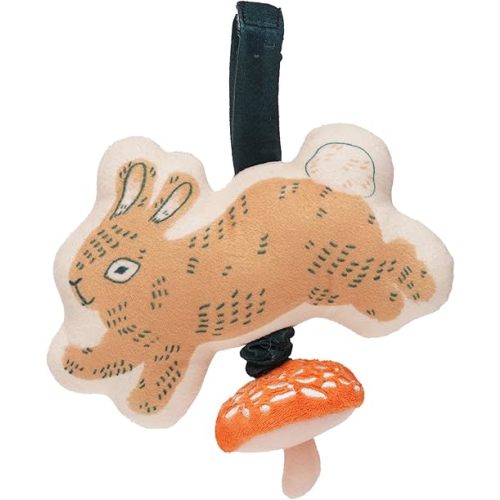 Manhattan Toy Button Bunny Brahm's Lullaby Pull Musical Toy with Baby Chime and Adjustable Fabric Loop for Carriers and Cribs