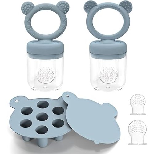 Silicone Breastmilk Popsicle Molds with Baby Food Feeder, BPA Free Fruit Feeder Pacifier with Frozen Ice Tray for Baby Feeding Safely, Infant Fruit Teething Toy (Blue)