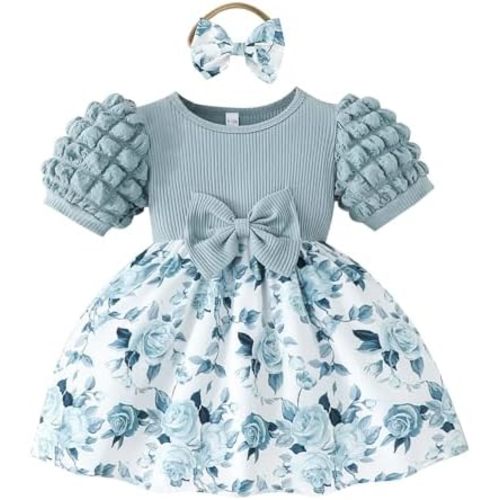 Rosibel Baby Girl Dress Newborn Summer Clothes Casual Puff Sleeve Infant Dresses Cute Outfit for Kids 6M-3T