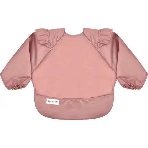 Tiny Twinkle Mess Proof Baby Bib, Cute Full Sleeve Bib Outfit, Waterproof Bibs for Toddlers, Machine Washable, Tug Proof, Baby Smock for Eating, Long Sleeved (Taupe, Small 6-24 Months)