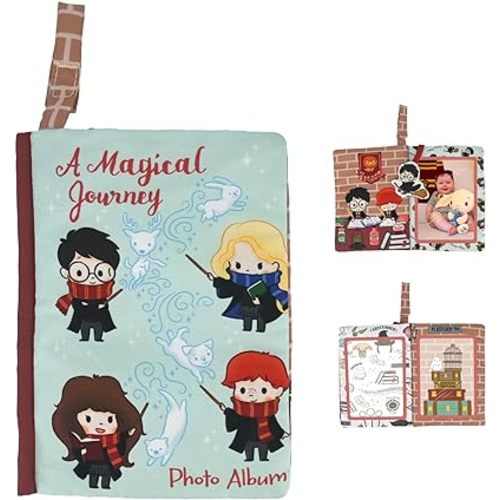 Kids Preferred Harry Potter Baby Photo Memory Album Crinkle Soft Sensory Book Holds 3 4"x6" Photos with Soft Fabric for Babies, 6.25x9 Inch
