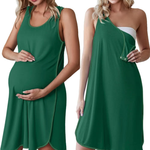 Ekouaer Labor and Delivery Gown for Hospital 3 in 1 Nursing Dress Sleeveless Maternity Snap Button Breastfeeding Nightgown