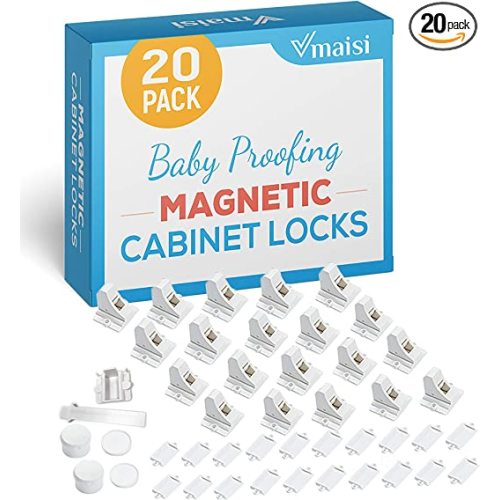 20 Pack Magnetic Cabinet Locks Baby Proofing - Vmaisi Children Proof Cupboard Drawers Latches - Adhesive Easy Installation