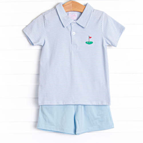 Daddy's Caddy Embroidered Short Set, Blue – Stitchy Fish