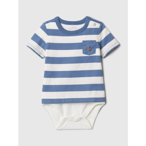 Baby Organic Cotton Stripe Pocket Bodysuit in bainbridge blue, size: 0-3 M