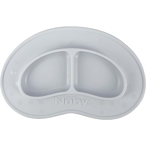 Nuby Sure Grip Miracle Mat 2-Section Plate - Toddler Suction Plate - 6+ Months - Gray