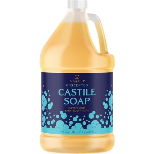 Pure Castile Soap Liquid, Unscented, with All Organic Oils for Adults, Kids and Babies as Body Wash or Hand Soap, 64oz Refill