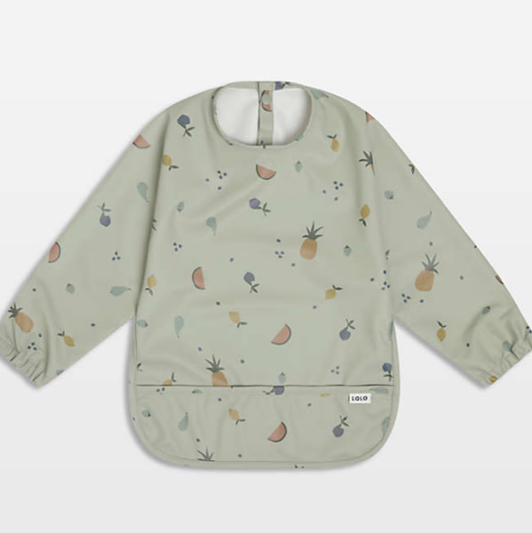 Lalo Sage Green Fruit Print Smock Bib