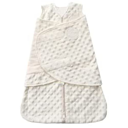 HALO Sleepsack Swaddle, 3-Way Adjustable Swaddle Blanket, TOG 3.0, Velboa Plush Dots, Cream, Newborn, 0-3 Months