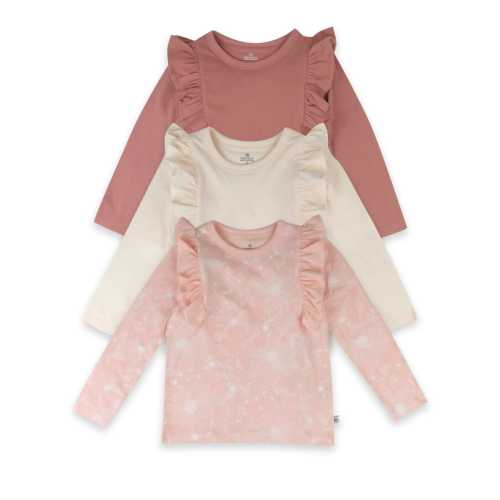 Honest Baby Clothing Organic Cotton Girl Long-Sleeve Ruffle Shirts, 3M to 24M, 3-Pack