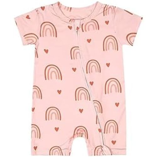 Teach Leanbh Baby Boys Girls Bamboo Viscose Printing Pajamas 2 Way Zipper Short Sleeve Romper Jumpsuit Sleep and Play