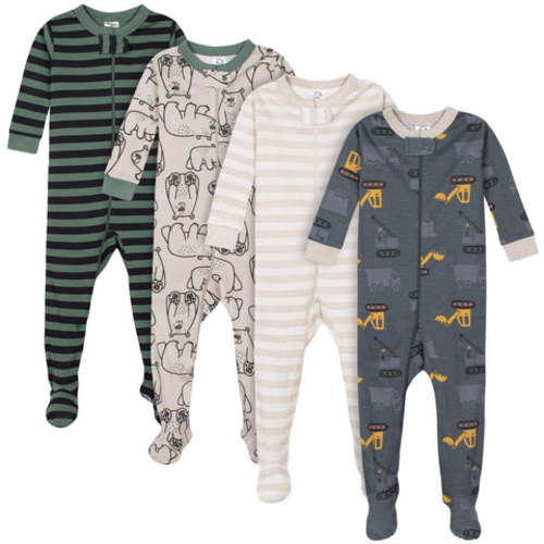 4-Pack Baby & Toddler Boys Bears & Construction Trucks Snug Fit Footed Cotton Pajamas