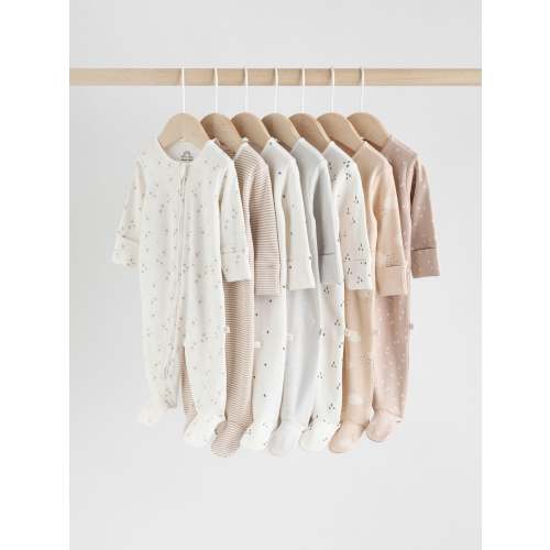 Neutral 7 Pack Two Way Zip Baby Sleepsuits (0-2yrs)