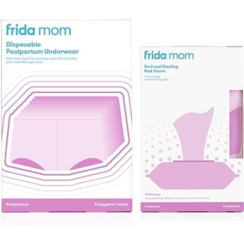 Frida Mom Perineal Medicated Witch Hazel Full-Length Cooling Pad Liners + Disposable Underwear (Regular Boyshort) for Postpartum Care