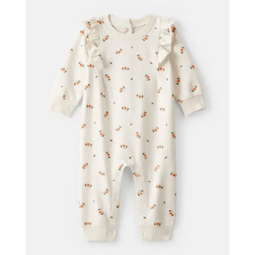 Baby Girl Floral Ruffle Cotton Long-Sleeve Jumpsuit - Cream | Carter's
