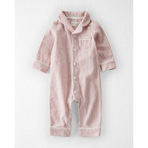 Baby 1-Piece Organic Cotton Coat Style Pajamas - Style,Dusty Rose Stripe