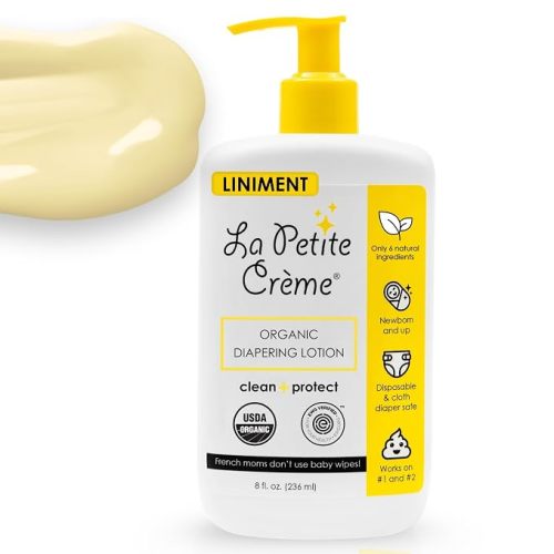 La Petite Creme Premium Diapering Lotion - Liniment Diaper Rash Cream, 8 oz | Diaper Cream, Moisturizer & Skin Cleanser, Baby Lotion, Alternative to Baby Wipes, USDA Certified, Organic Ingredients